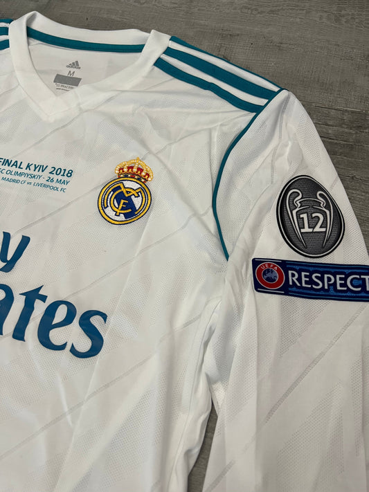 Authentic Real Madrid 2017-18 Final Home Ronaldo #7 UCL Player Version Long Sleeve Jersey